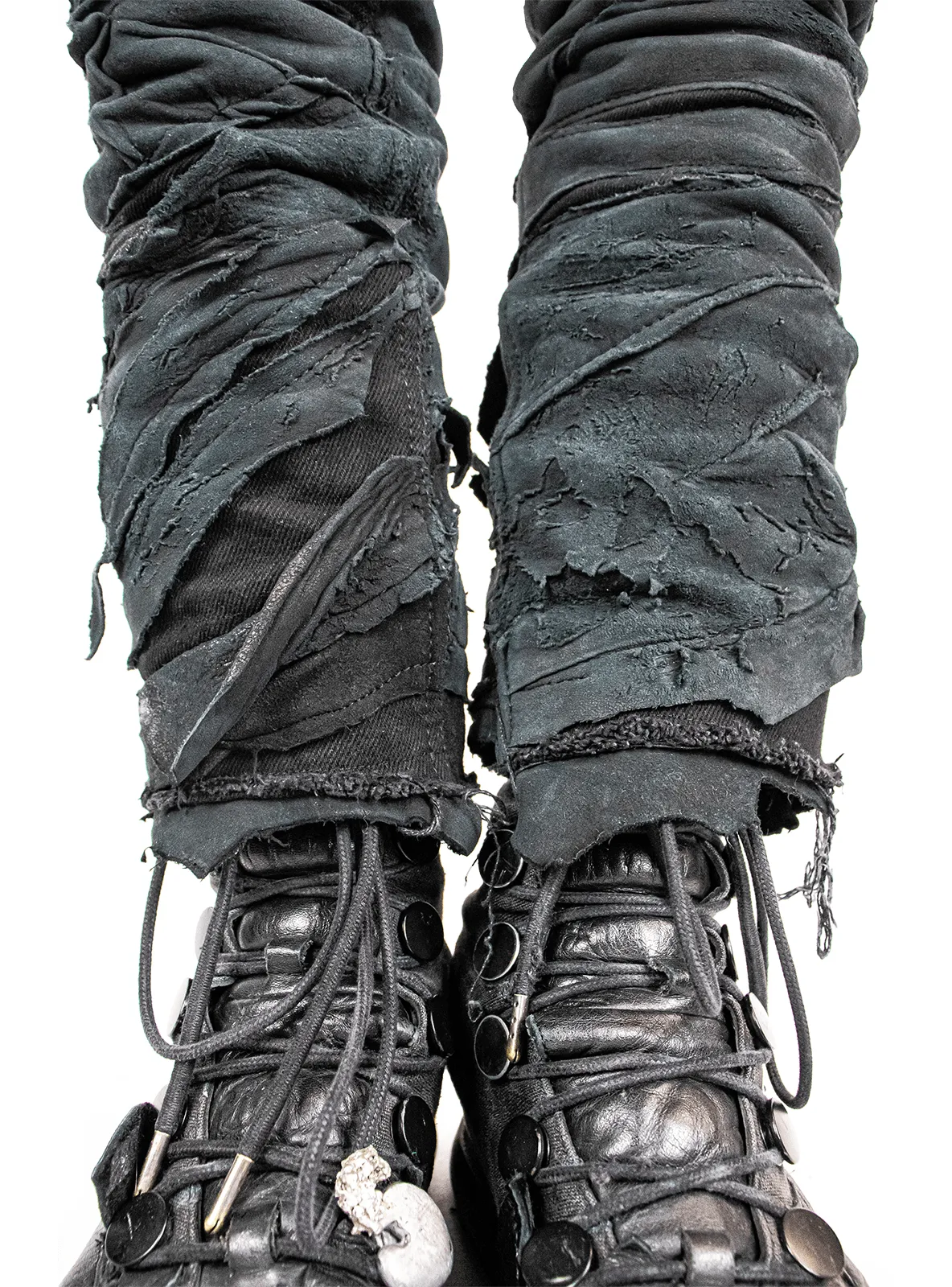 BLACK LAYERED LEATHER DENIM SLIM