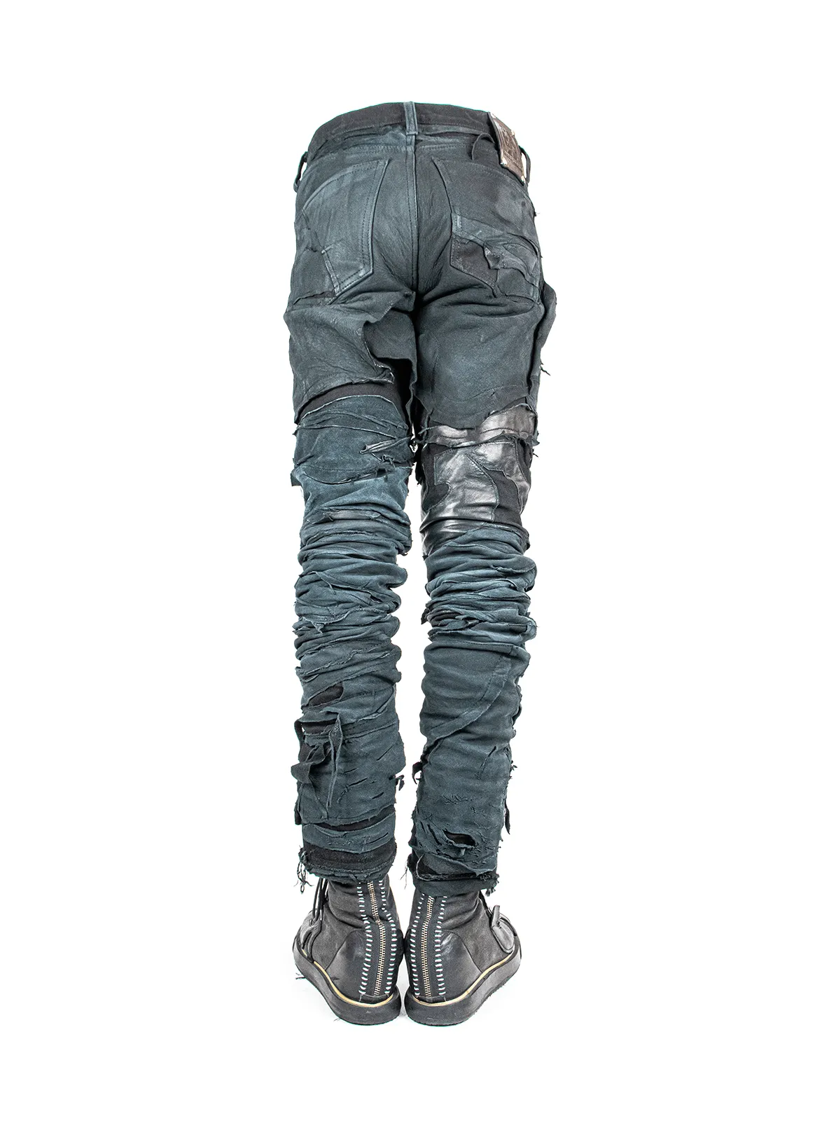 BLACK LAYERED LEATHER DENIM SLIM