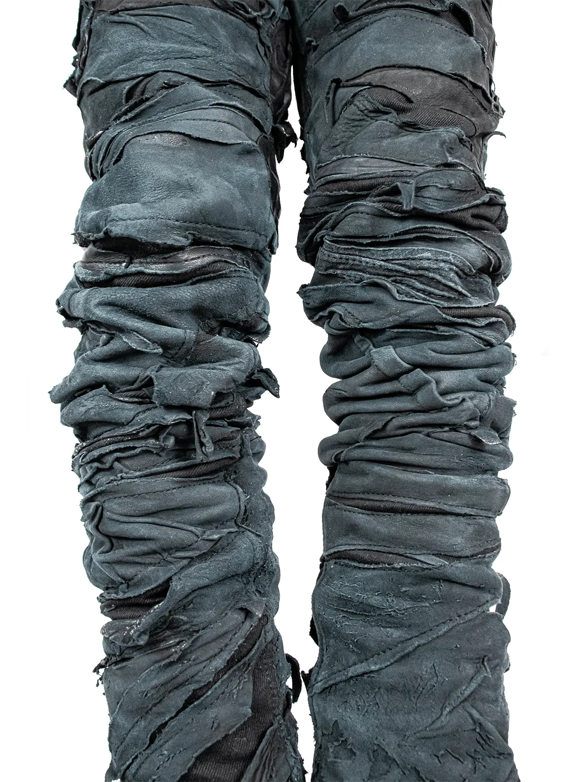 BLACK LAYERED LEATHER DENIM SLIM