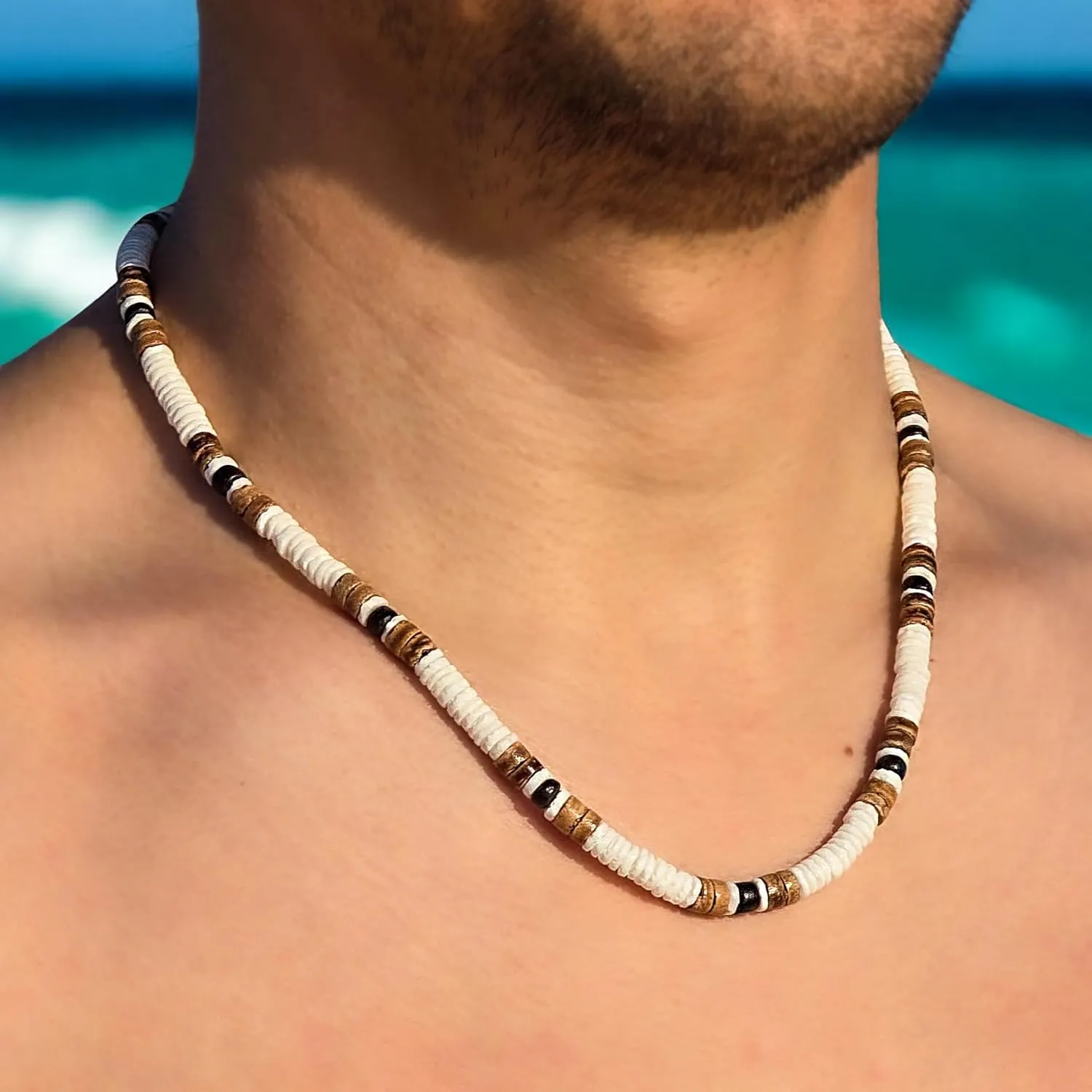 BlueRica Puka & Coconut Shell Beads Necklace (18")