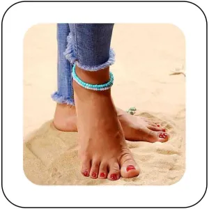 Bohemia Layered Turquoise Anklet Bracelet White Blue Beaded Chain Anklets Handmade Beads Anklets Chain Summer Beach Turquoise Bead Anklets Foot Chain Jewelry for Women
