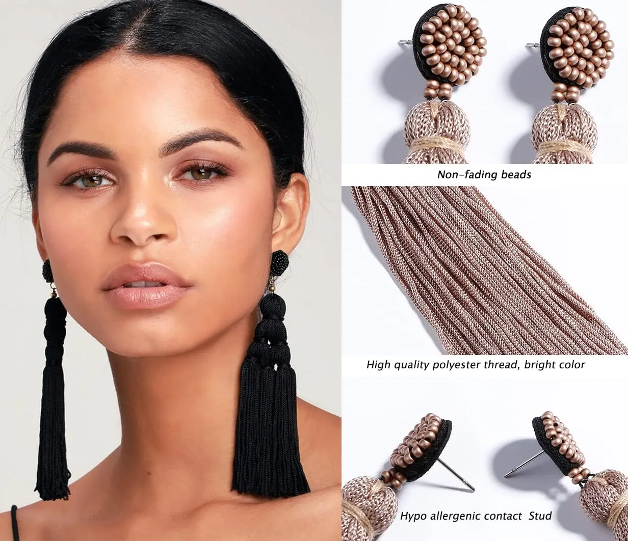 Bohemian Tassel Earrings for Women Dangling Chandelier Boho Statement Layer Earrings Long Woven Large Thread Fringe Drop Earrings