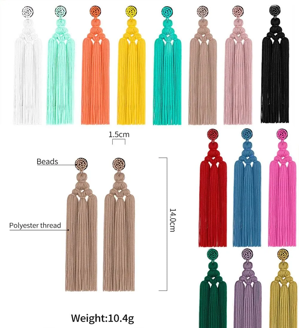 Bohemian Tassel Earrings for Women Dangling Chandelier Boho Statement Layer Earrings Long Woven Large Thread Fringe Drop Earrings