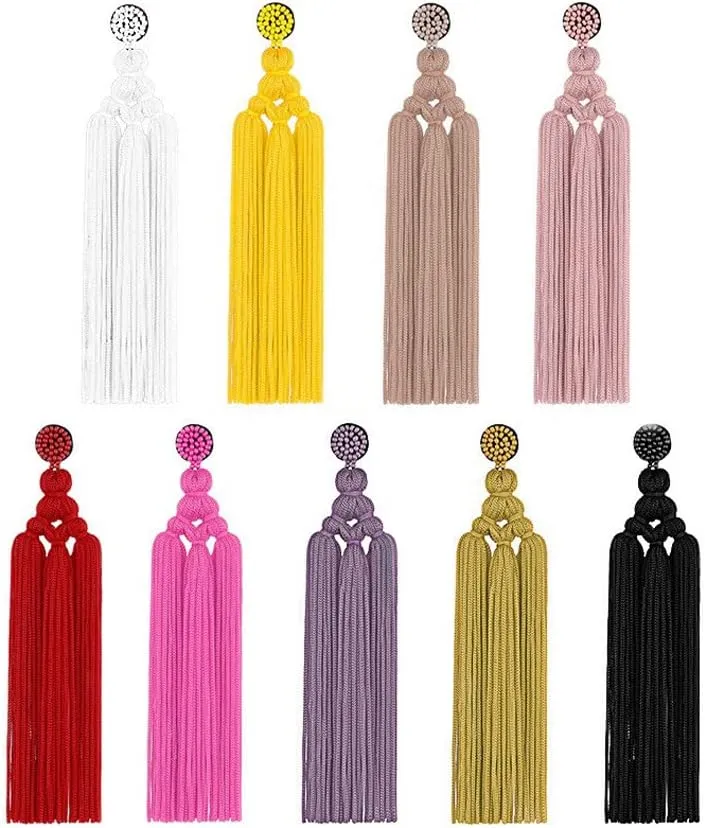 Bohemian Tassel Earrings for Women Dangling Chandelier Boho Statement Layer Earrings Long Woven Large Thread Fringe Drop Earrings