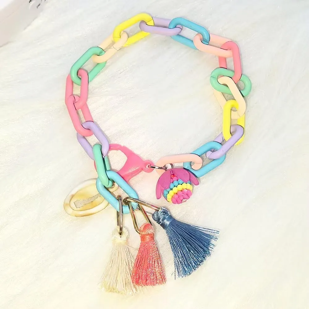 Boho Beaded Anklets for Women Y2K Heart Rhinestone Multicolor Layered Bracelet Anklets Tassel Pendant Colorful Rainbow Ankle Foot Beach Summer Jewelry
