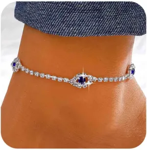 Boho Crystal Evil Eye Anklet Bracelet Rhinestone Eye Ankle Bracelets Silver Tennis Chain Anklets Hollow Eye Anklets Minimalist Cz Anklets Foot Chain Jewelry for Women