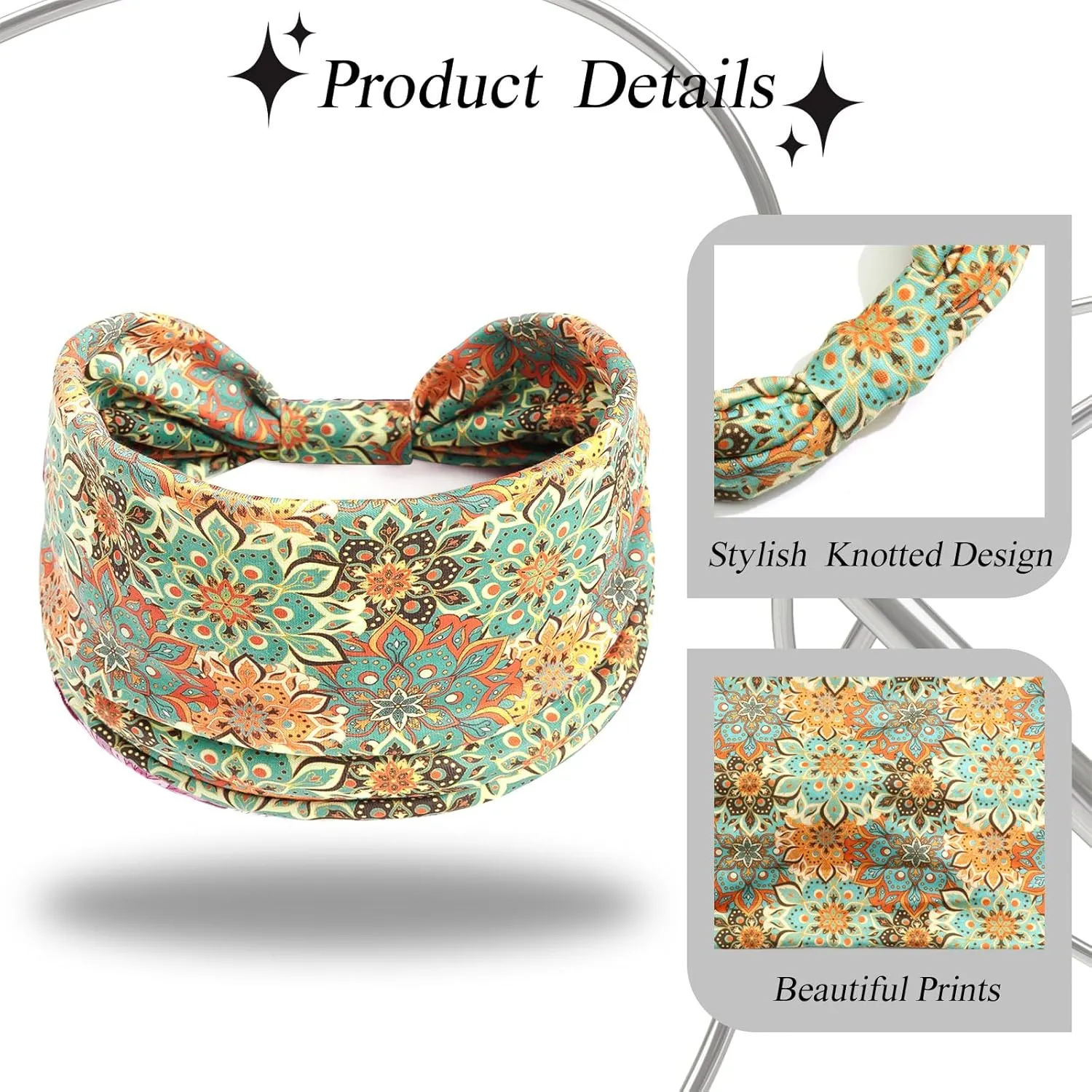 Boho Headbands for Women Floral Pattern Wide Head Bands Stretchy Non Slip Hair Bands for Women's Hair African Cloth Bandanas for Women Yoga Workout Head Wraps Accessories 4 Pack