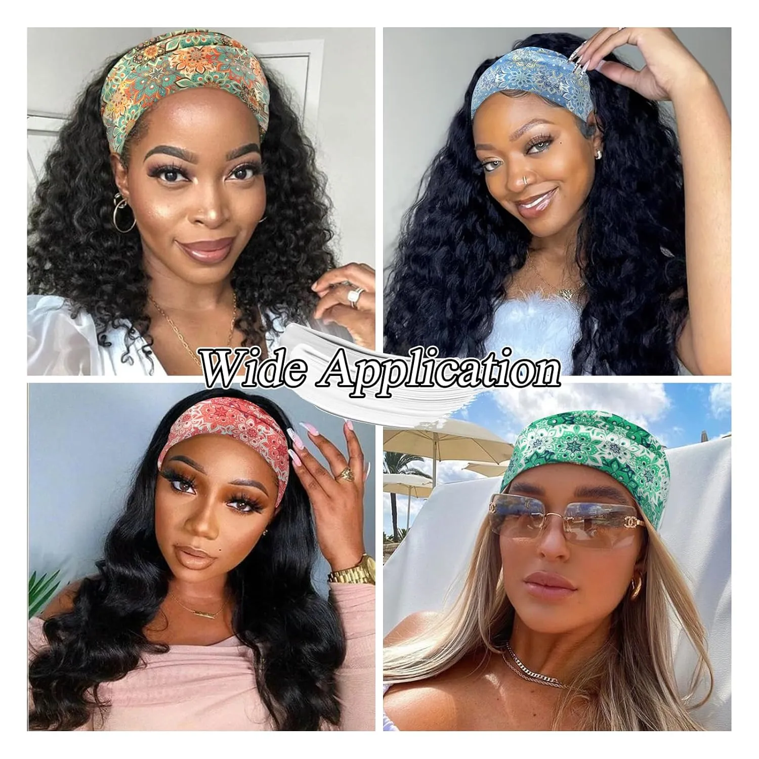 Boho Headbands for Women Floral Pattern Wide Head Bands Stretchy Non Slip Hair Bands for Women's Hair African Cloth Bandanas for Women Yoga Workout Head Wraps Accessories 4 Pack