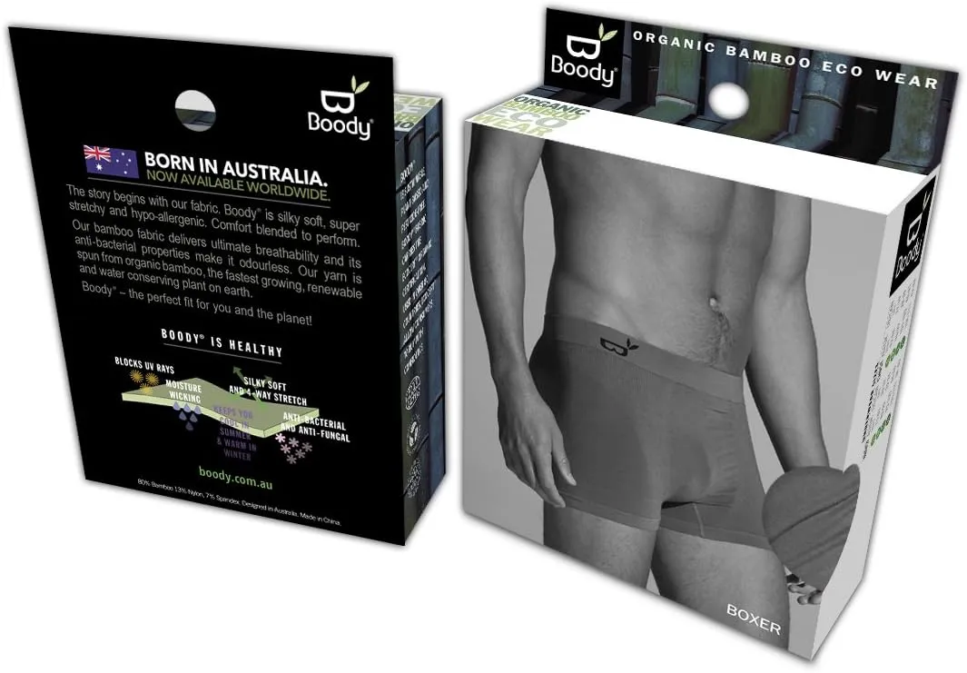 Boody Body EcoWear Men's Boxer Briefs, Mens Underwear, Soft Breathable, Seamless Comfort, Viscose Made From Bamboo