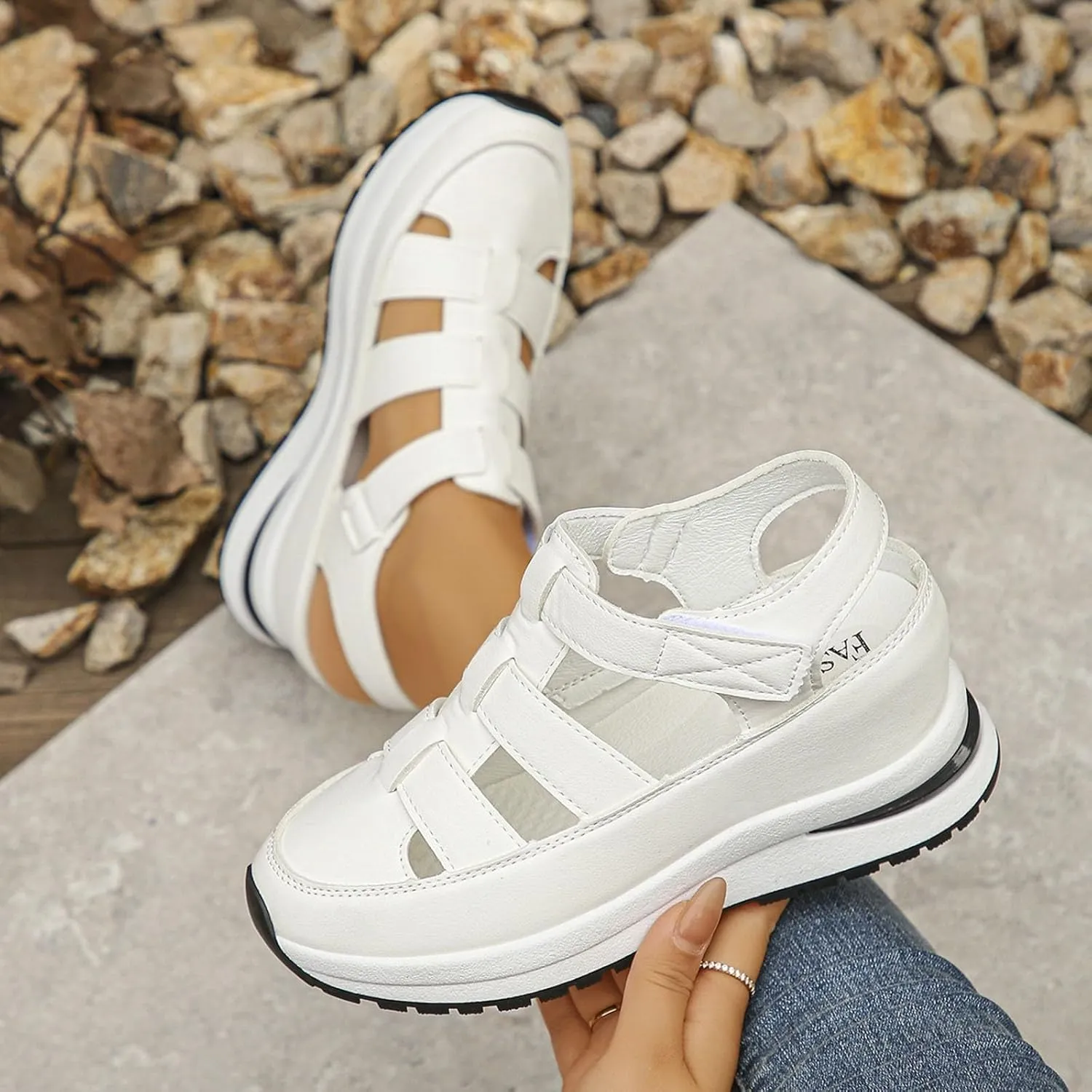 Bootara Shoes Women Closed Toe Platform Sandals Hollow Out Breathable Wedge Sandals, Summer Comfortable Outdoor Hook and Loop Sneakers Platform Height-Boosting Sandal for Women