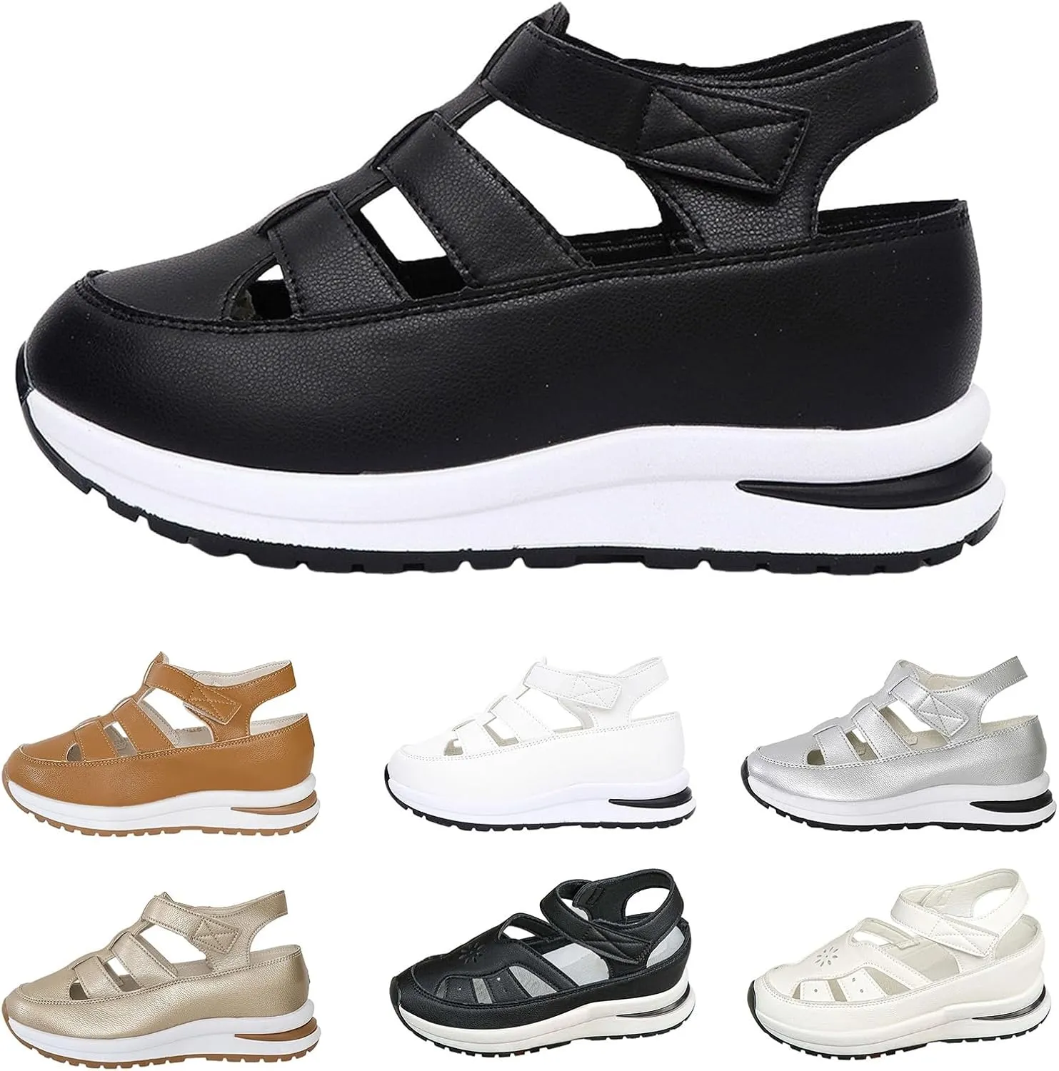 Bootara Shoes Women Closed Toe Platform Sandals Hollow Out Breathable Wedge Sandals, Summer Comfortable Outdoor Hook and Loop Sneakers Platform Height-Boosting Sandal for Women