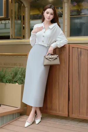 Bosho Sheath Collared Neck Linen Cotton Midi Dress