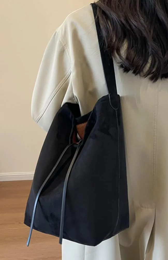 Bucket Suede Hobo Bags for Women Vegan Leather Handbag Bucket Shoulder Bag Purse Tote Handbag Fashion Designer Bag