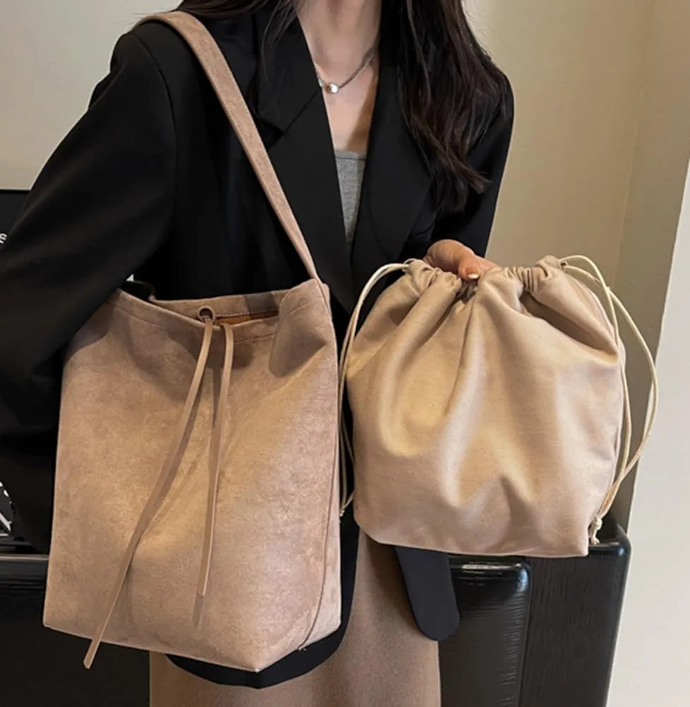 Bucket Suede Hobo Bags for Women Vegan Leather Handbag Bucket Shoulder Bag Purse Tote Handbag Fashion Designer Bag