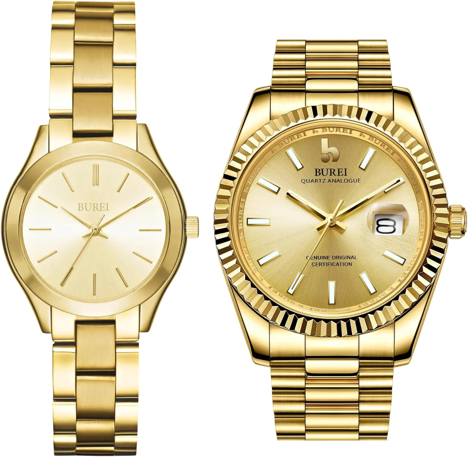 BUREI Couple Watches Men and Women Slim Minimalist Gold Watches Stainless Steel Bracelet Watch for Women Waterproof Quartz Watch