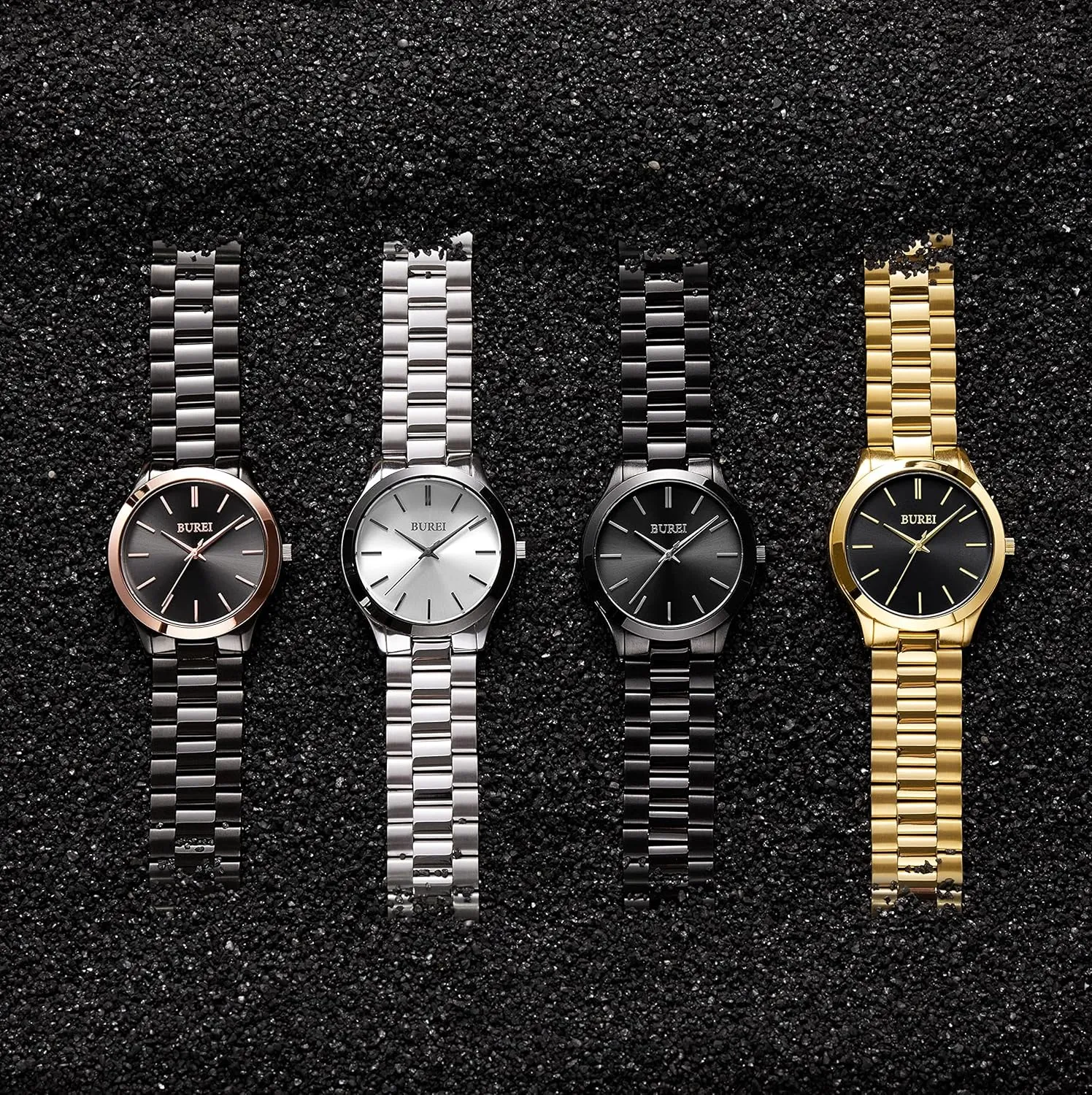 BUREI Men Watches Fashion Analog Stainless Steel Quartz Waterproof Watches,Gift for Men.