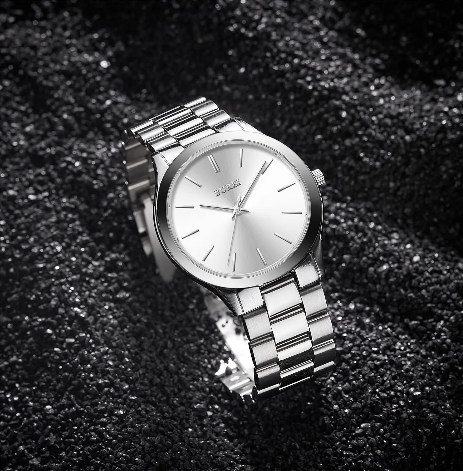 BUREI Men Watches Fashion Stainless Steel Analog Quartz Watches Business Waterproof Wristwatch,Fathers Day Gift for Men