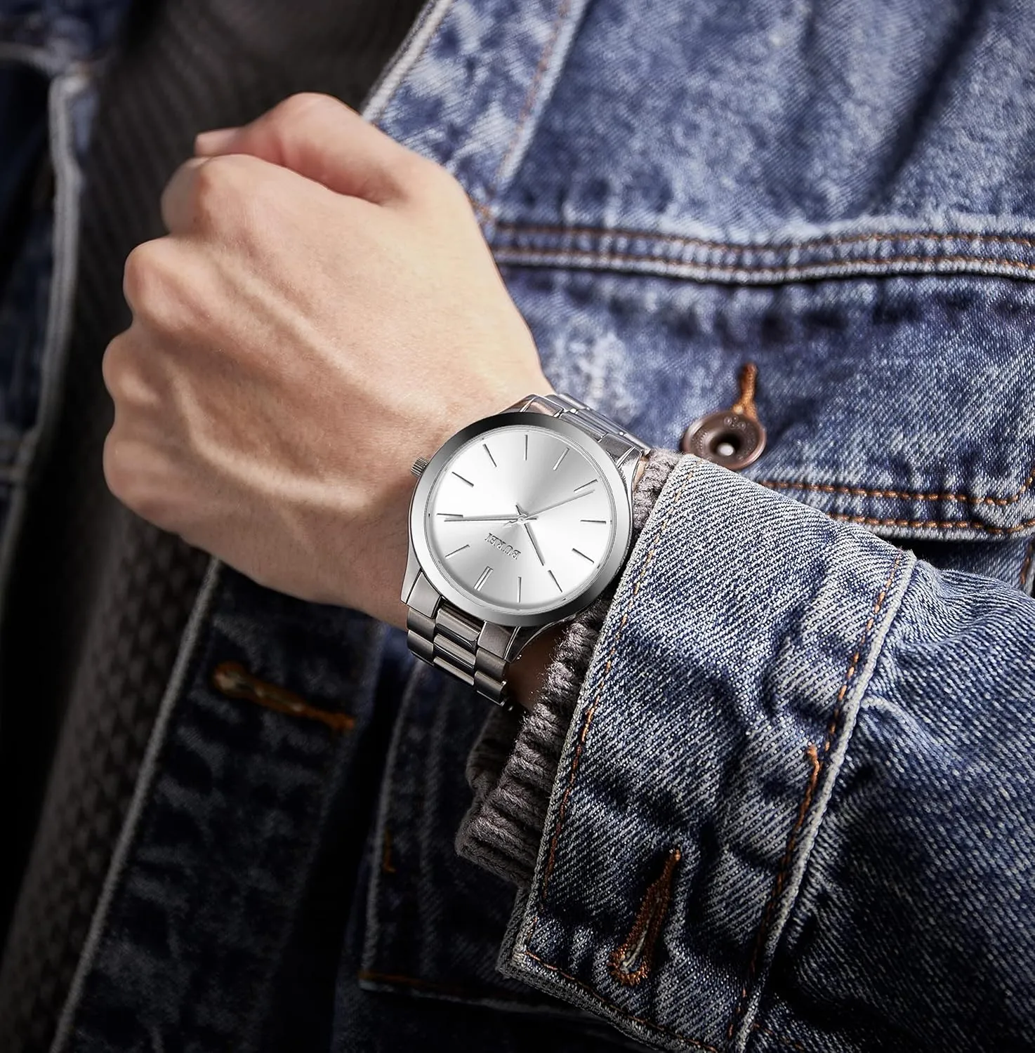 BUREI Men Watches Fashion Stainless Steel Analog Quartz Watches Business Waterproof Wristwatch,Fathers Day Gift for Men