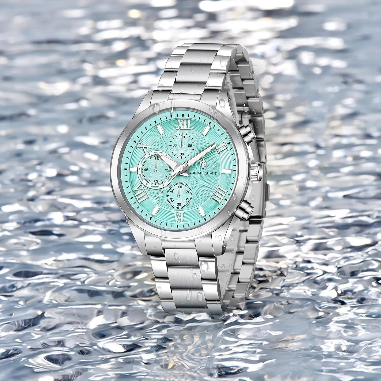 BY BENYAR AKNIGHT Men's Watches Analog Quartz Chronograph Waterproof Luminous Big Face Stainless Steel Strap Watches for Men Colourful Fashion Dress Men's Wrist Watches