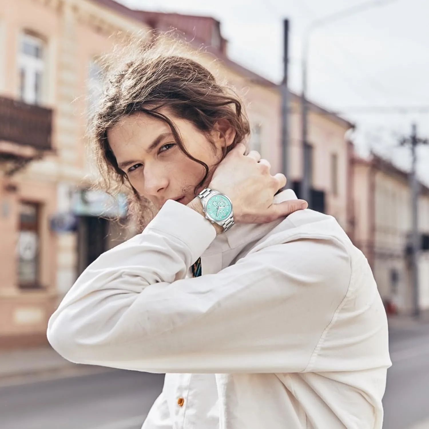 BY BENYAR AKNIGHT Men's Watches Analog Quartz Chronograph Waterproof Luminous Big Face Stainless Steel Strap Watches for Men Colourful Fashion Dress Men's Wrist Watches