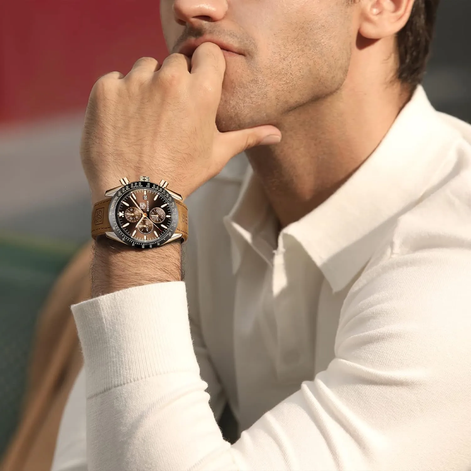 BY BENYAR Mens Watches Analog Quartz Chronograph Waterproof Men's Wrist Watches Business Casual Fashion Classic Designer Elegant Dress Watch with Calendar Leather/Stainless Steel Strap Gifts for Men