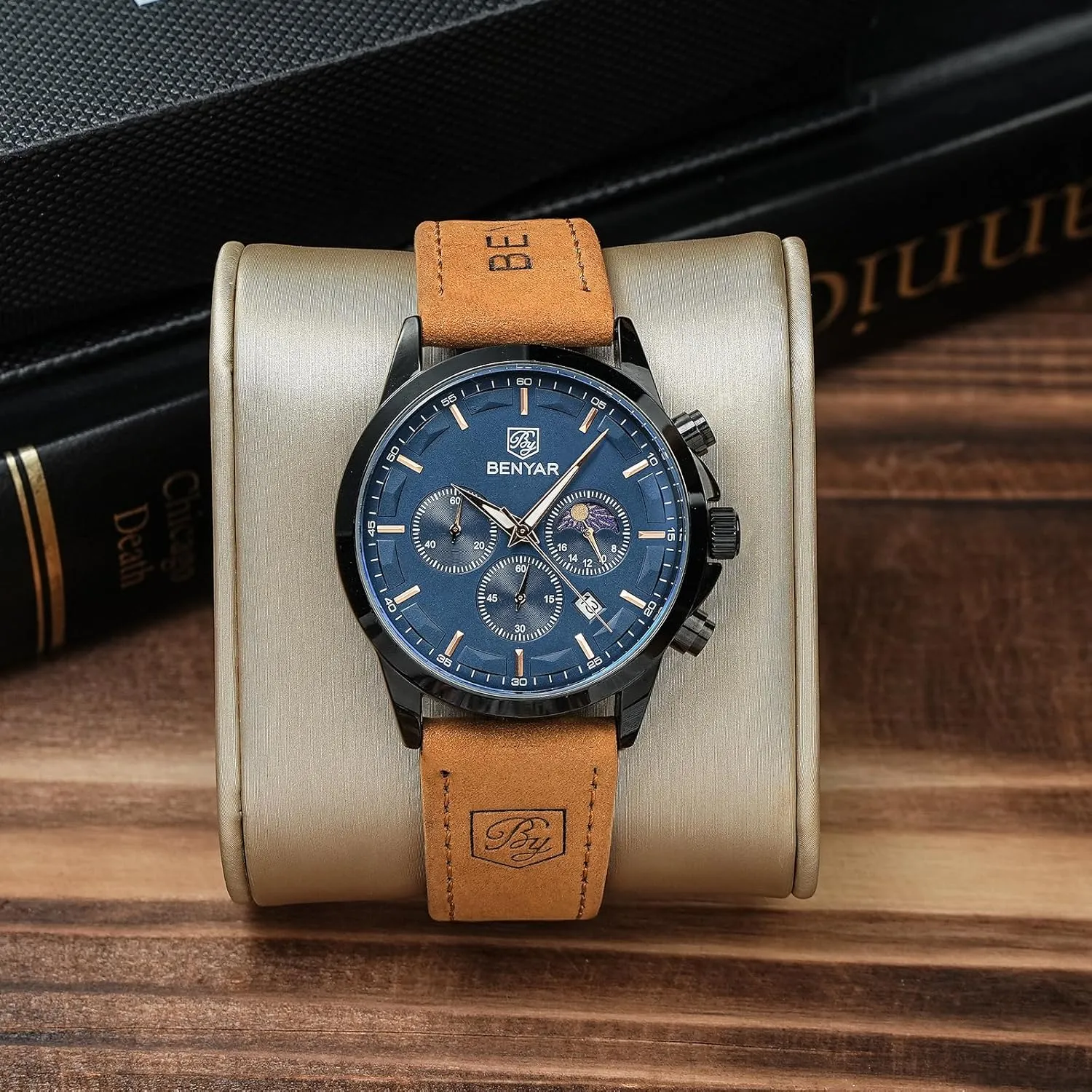 BY BENYAR Mens Watches Analog Quartz Chronograph Waterproof Wrist Watches for Men Fashion Business Work Casual Sport Designer Dress Watch with Calendar Elegant Gifts for Men