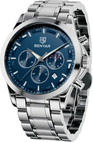 BY BENYAR Mens Watches Analog Quartz Chronograph Waterproof Wrist Watches for Men Fashion Business Work Casual Sport Designer Dress Watch with Calendar Elegant Gifts for Men
