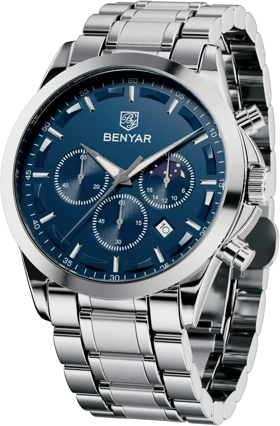 BY BENYAR Mens Watches Analog Quartz Chronograph Waterproof Wrist Watches for Men Fashion Business Work Casual Sport Designer Dress Watch with Calendar Elegant Gifts for Men