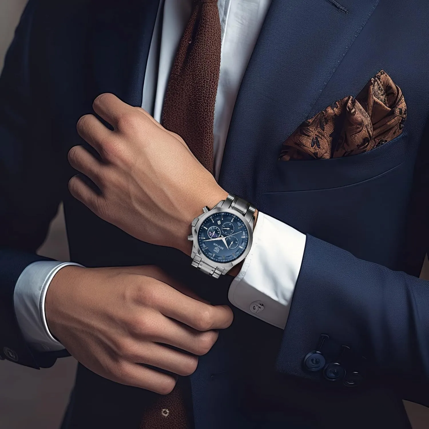 BY BENYAR Mens Watches Analog Quartz Chronograph Waterproof Wrist Watches for Men Fashion Business Work Casual Sport Designer Dress Watch with Calendar Elegant Gifts for Men