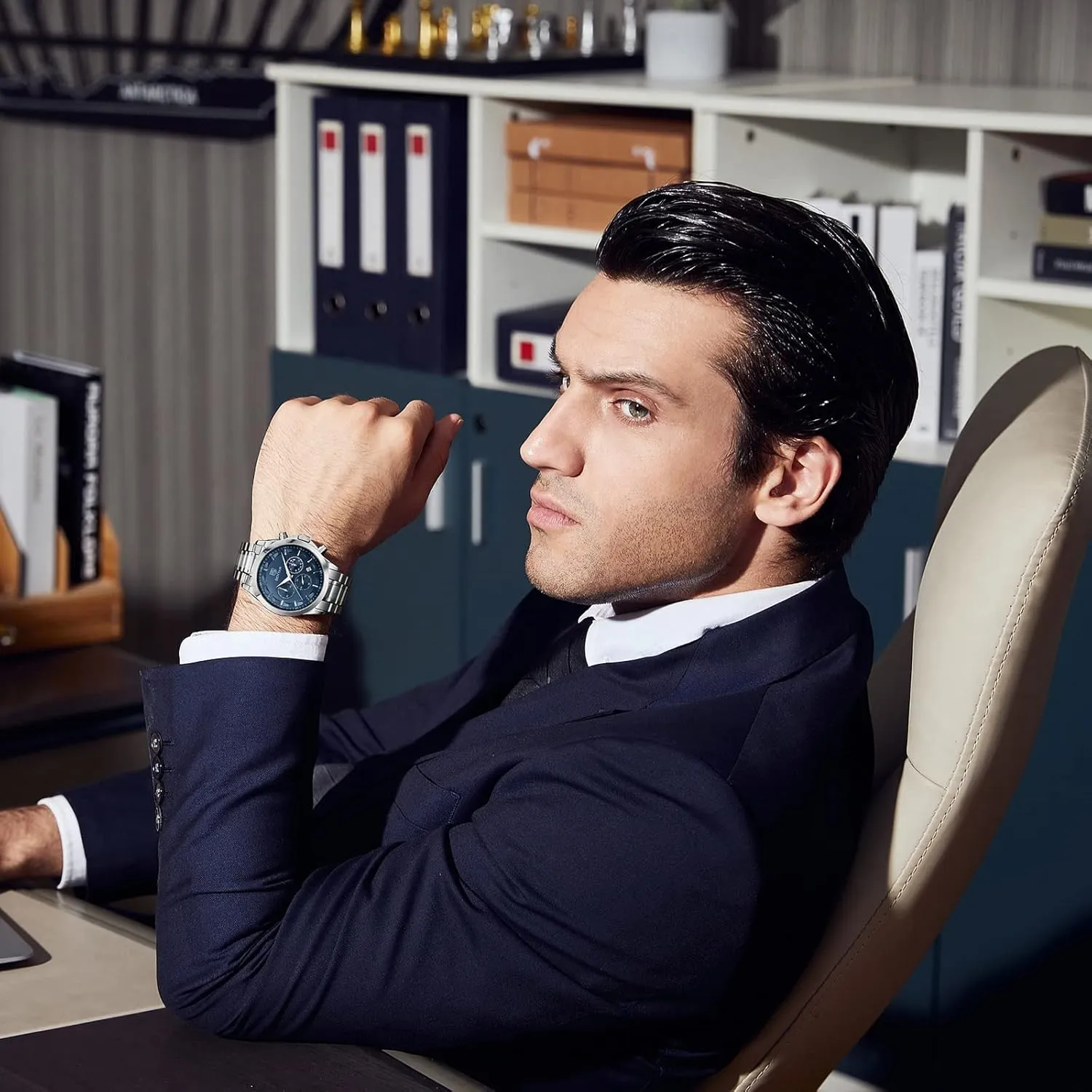 BY BENYAR Mens Watches Analog Quartz Chronograph Waterproof Wrist Watches for Men Fashion Business Work Casual Sport Designer Dress Watch with Calendar Elegant Gifts for Men