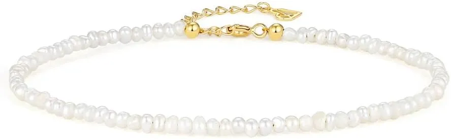 CAITLYNMINIMALIST Dainty Freshwater Pearl Bead 18K Gold Sterling Silver Adjustable Anklet for Women Gift for Her