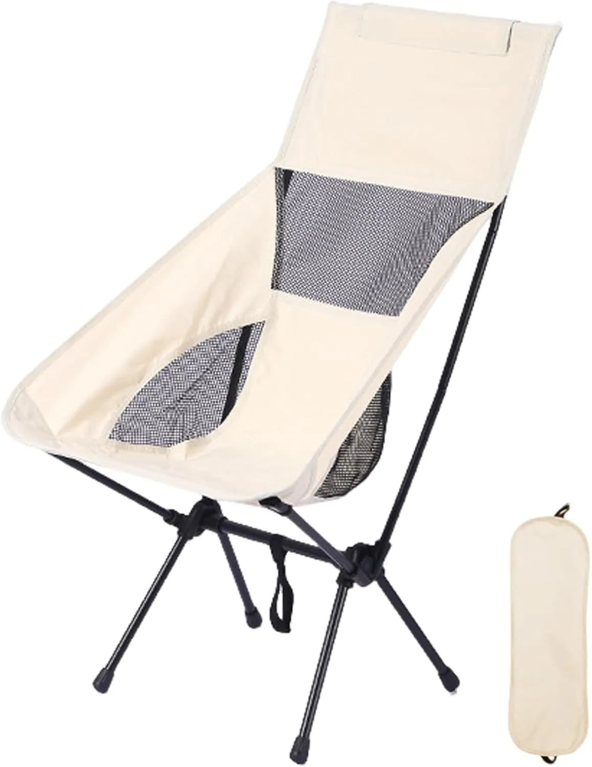Camping Chair Portable Outdoor Folding Chair Lawn Chair Camping Folding Chair Heavy Duty Camping Backpacking Beach Picnic Fishing Collapsible Stool Seat Steel Frame Sports Chair Beige