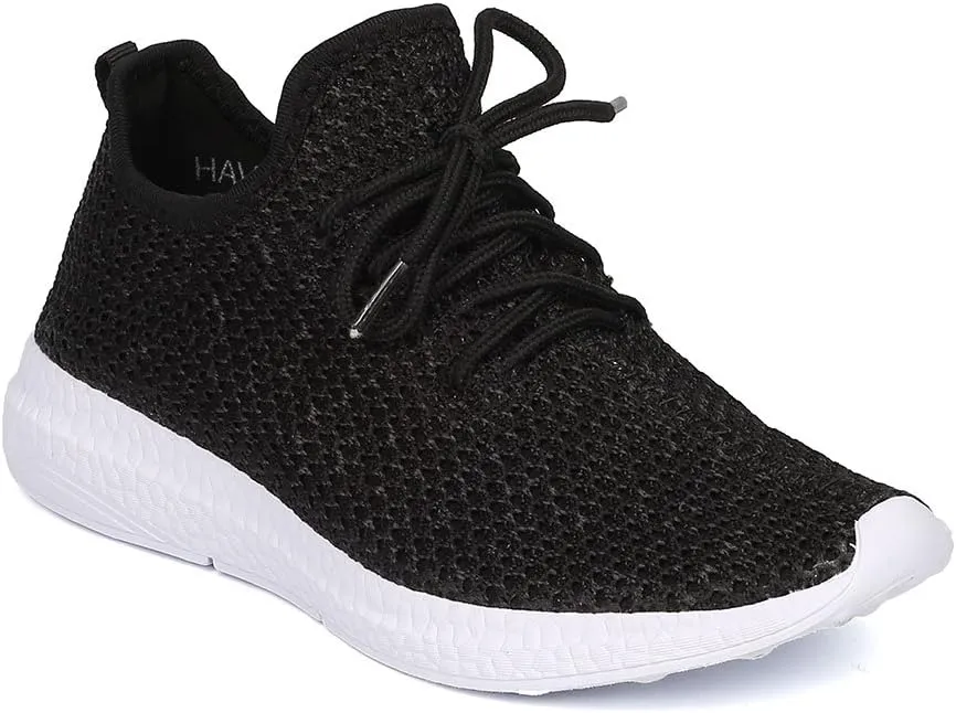 Cape Robbin Haven-1 Black Fabric Knitted Lace Up Low Top Jogging Sneakers