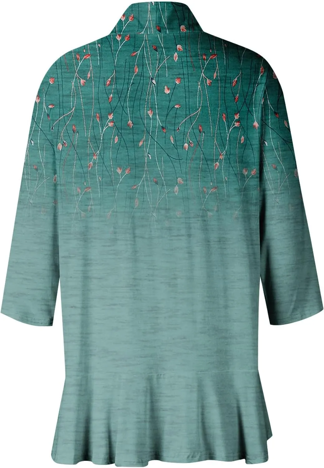 Cardigan for Women Draped Ruffles Printed Casual Tops 3/4 Sleeves Lightweight Open Front Shirts