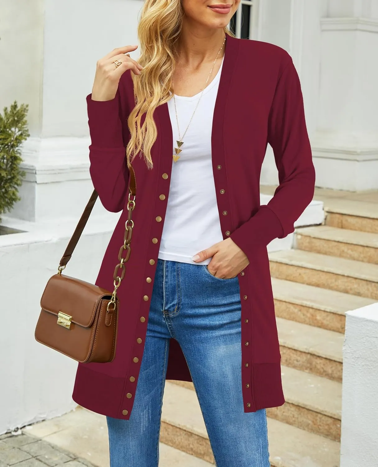 Cardigan Sweaters for Women Open Front Snap Button Knit Ribbed Cardigans Outfits