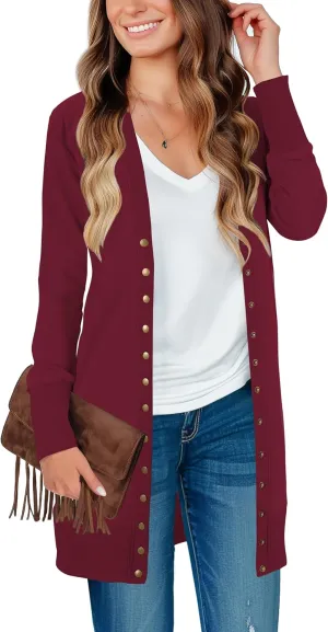 Cardigan Sweaters for Women Open Front Snap Button Knit Ribbed Cardigans Outfits