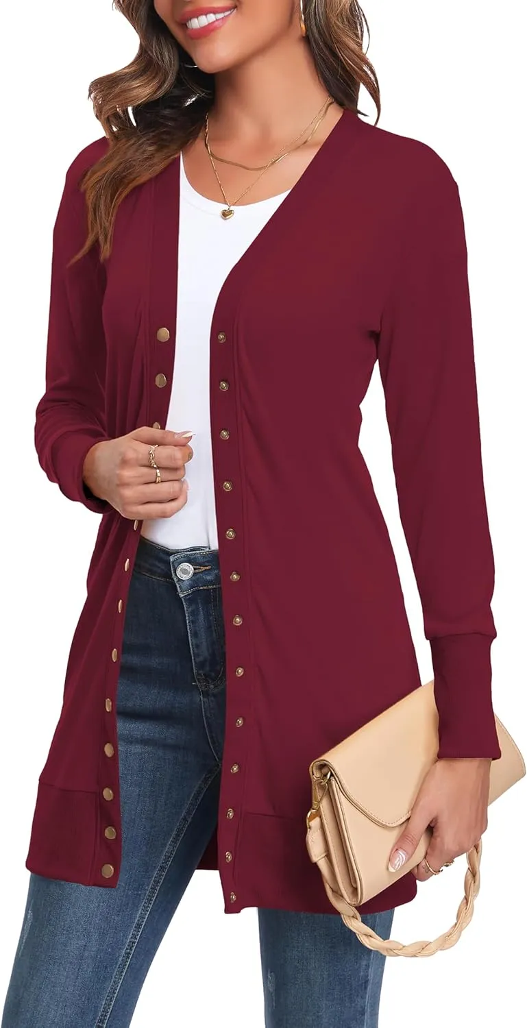 Cardigan Sweaters for Women Open Front Snap Button Knit Ribbed Cardigans Outfits