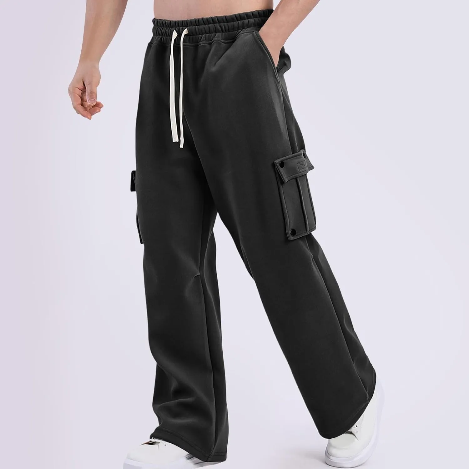 Cargo Pants for Men Relaxed Fit Elastic Waist Drawstring Trousers Casual Loose Summer Beach Straight Sweatpants