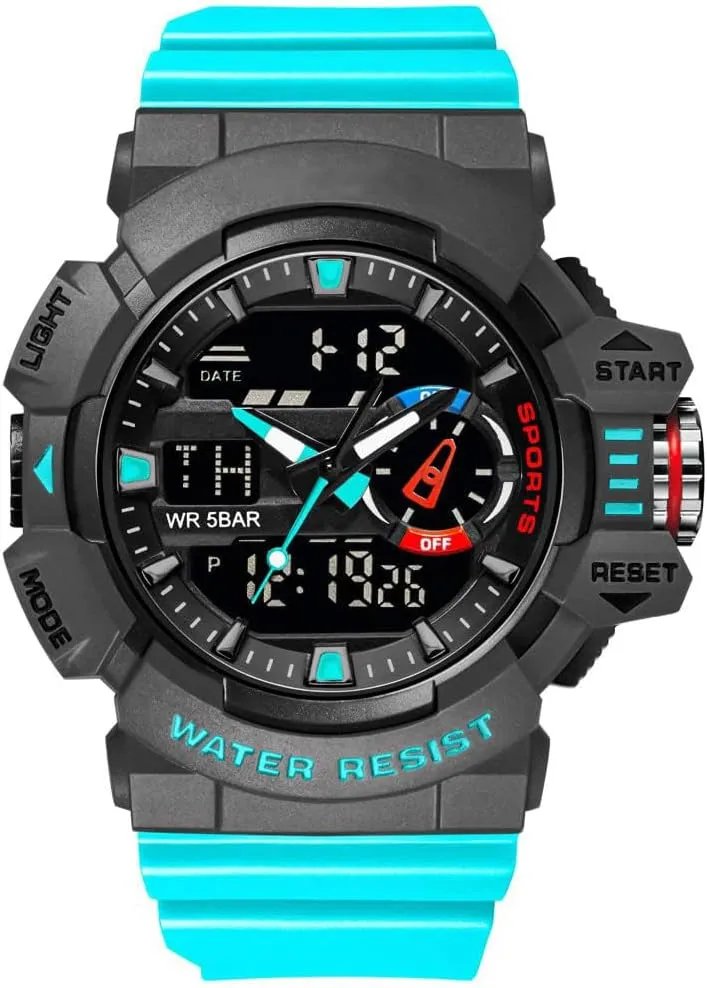 Carlien Men Sports Military Watches LED Quartz Dual Display Waterproof Multi Functional Men's Wrist Watches