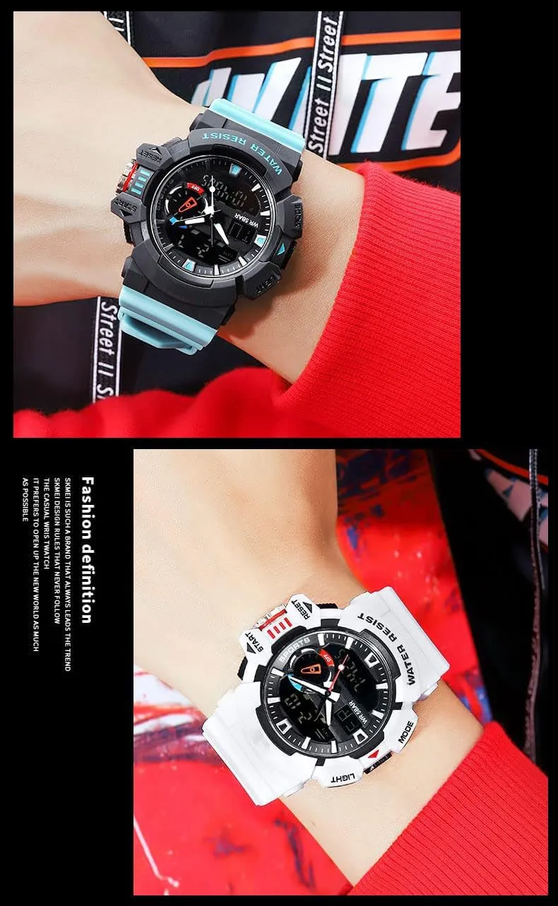 Carlien Men Sports Military Watches LED Quartz Dual Display Waterproof Multi Functional Men's Wrist Watches