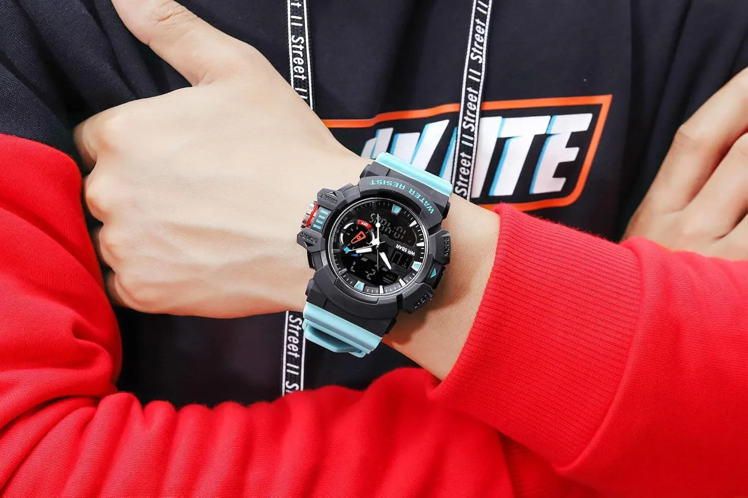 Carlien Men Sports Military Watches LED Quartz Dual Display Waterproof Multi Functional Men's Wrist Watches