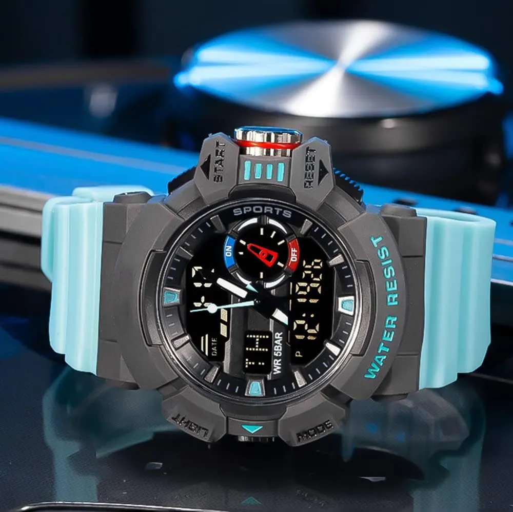 Carlien Men Sports Military Watches LED Quartz Dual Display Waterproof Multi Functional Men's Wrist Watches