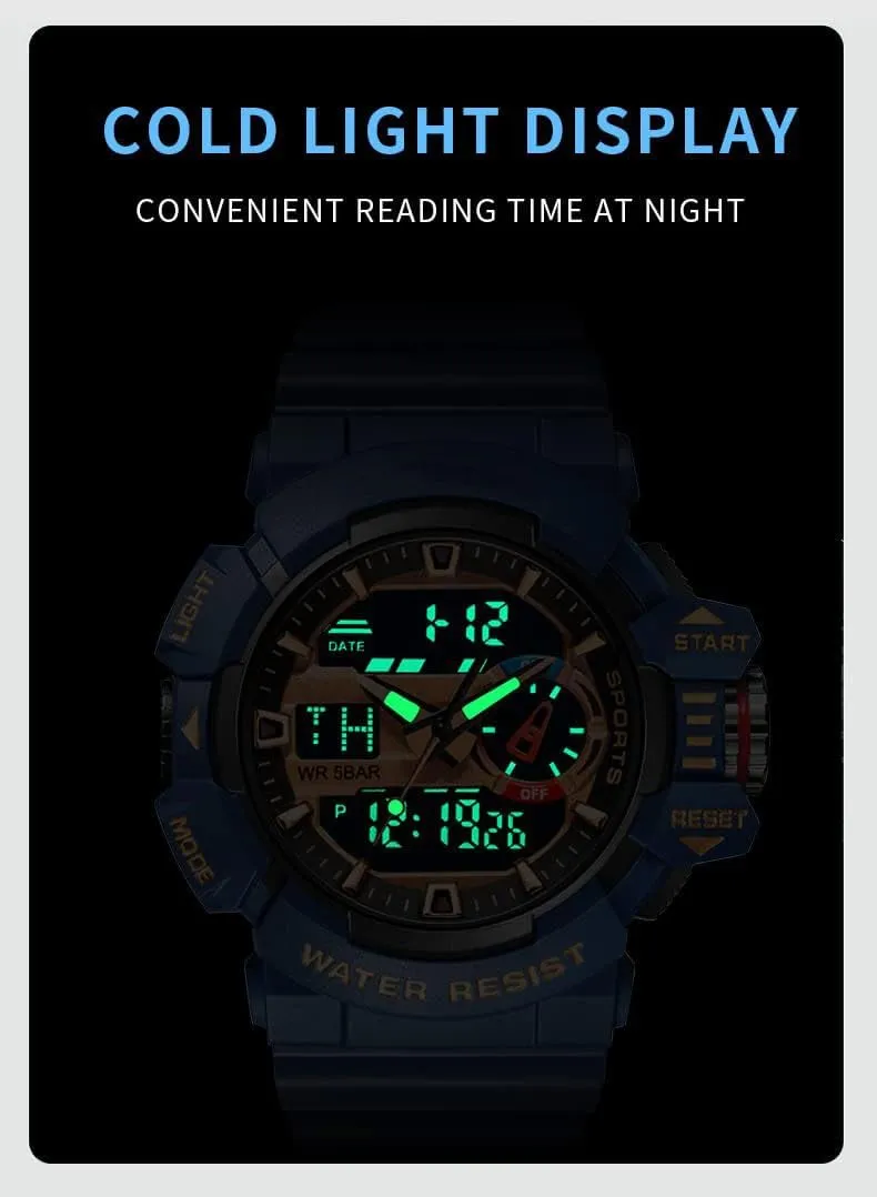 Carlien Men Sports Military Watches LED Quartz Dual Display Waterproof Multi Functional Men's Wrist Watches