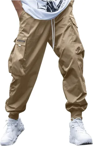 Casual Cargo Pants for Men Elastic Waist Relaxed Fit Trousers Hiking Joggers Athletic Pants with Multi Pockets