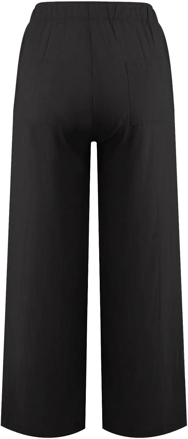 Casual Pants for Women Summer Solid Color Drawstring Elastic Waist Straight Leg Relaxed Comfy Long Trouser