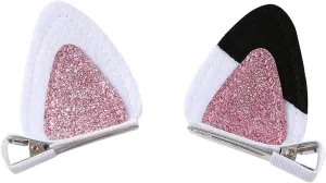 Cat Ears Hair Clips for Girls Cute Glitter Accessories Toddlers Pins Halloween Costume Party Supplies White & Pink 2 Count (Pack of 1)