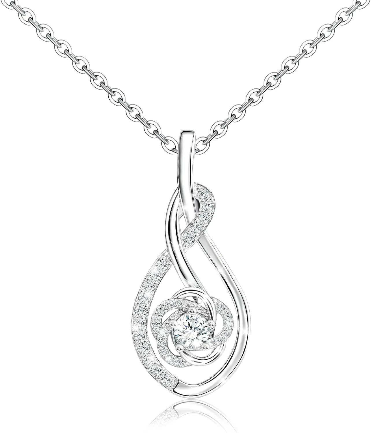 Charms Sterling Silver Pendant Necklace for Women Rose Flower Drop Hypoallergenic Jewelry with Cubic Zirconia Fashion Birthday Gift for Women