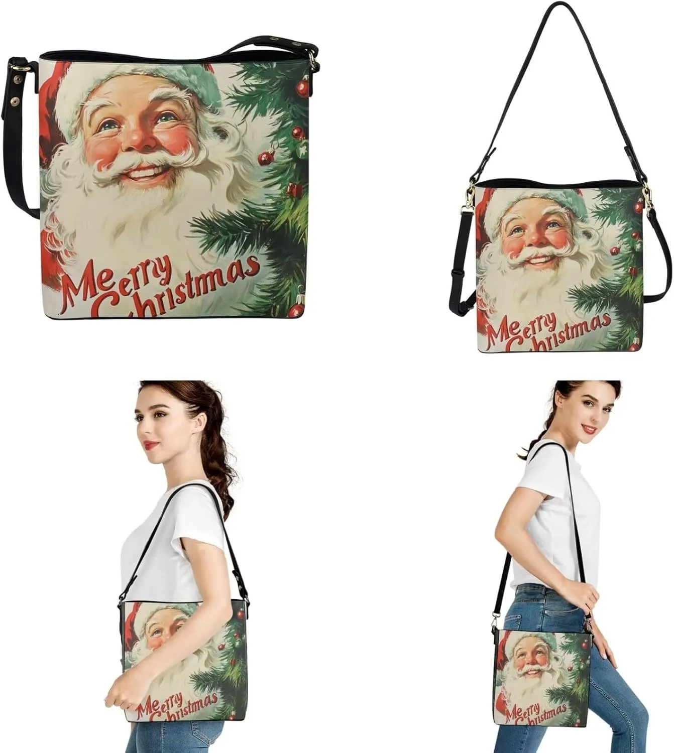Christmas Crossbody Satchel Bags for Women Large Capacity Shoulder Tote Bag with Wallet and Keychain Set
