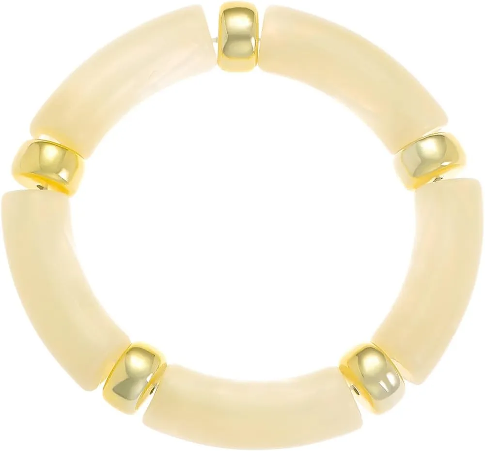 Chunky Resin Bamboo Tube Bracelets for Women Vintage Curved Acrylic Bracelet Stretchable Friendship Gold Bracelets Boho Summer Beach Wedding Jewelry