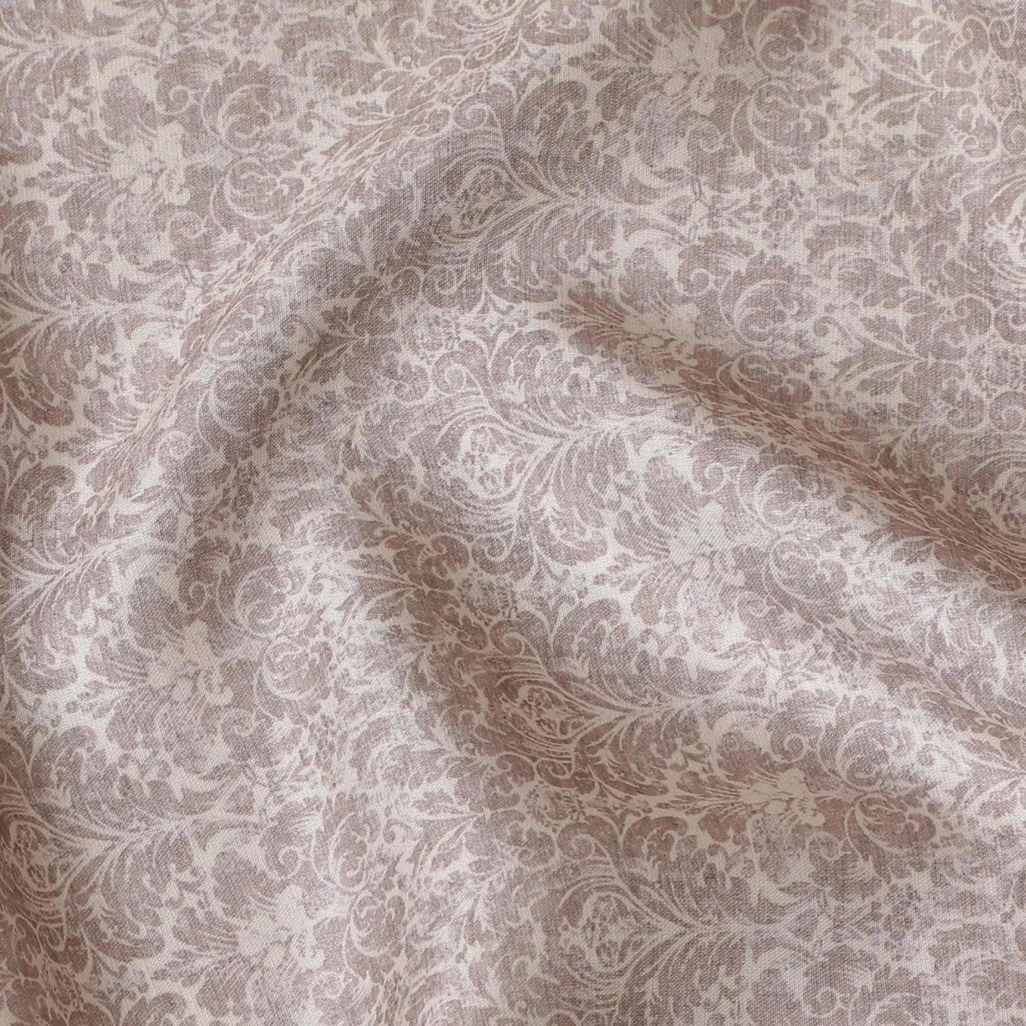 Classic Taupe Blended Cotton Lawn Fabric - Sophisticated Floral Print, 140 cms Width-D19175
